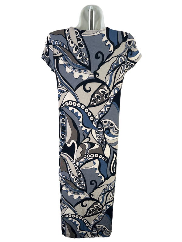 Chico's Women's Blue/Gray Short Sleeve Midi Dress - 00 Petite/US XS Petite image 2