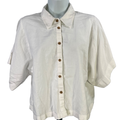 Banana Republic Women's White Linen Blend Short Wide Sleeve Button Up Shirt - M