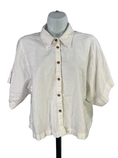Banana Republic Women's White Linen Blend Short Wide Sleeve Button Up Shirt - M