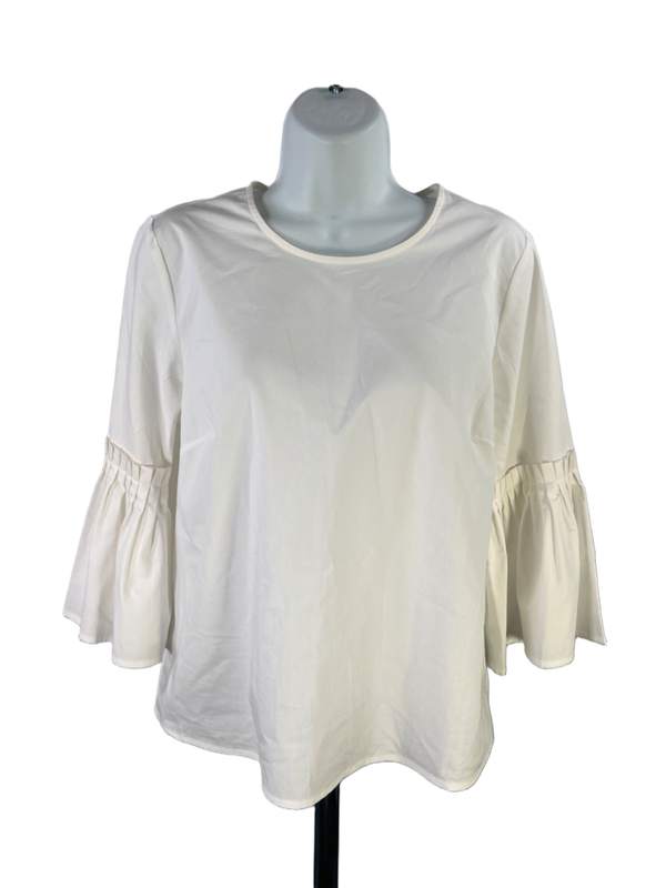 Marled Reunited Clothing Women's White 3/4 Pleated Bell Sleeve Blouse - M