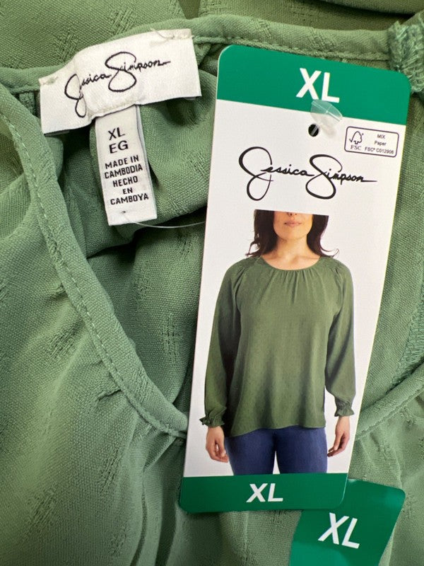 Jessica Simpson Women's Green Textured Long Balloon Sleeve Blouse - XL image 3