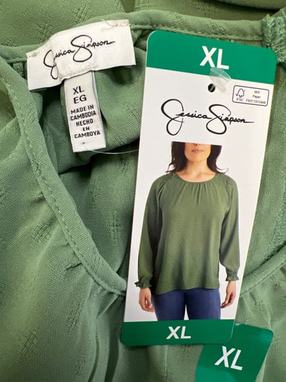 Jessica Simpson Women's Green Textured Long Balloon Sleeve Blouse - XL image 3