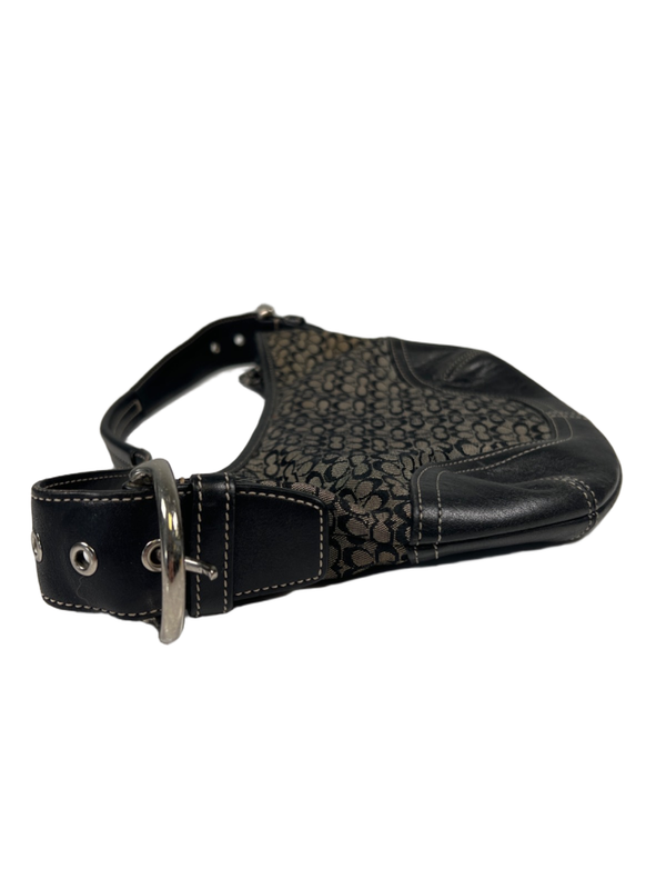 Coach Women's Black/Tan Leather Canvas Jacquard Mini Soho Hobo Shoulder Purse image 3