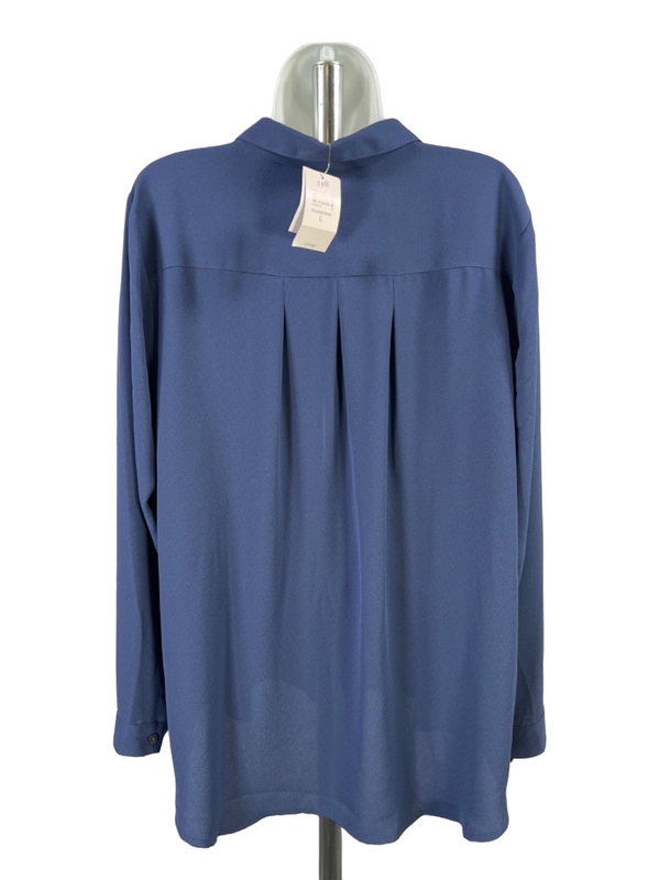 J Jill Women's Blue Textured V Neck Hi-Low Long Sleeve Button Up Blouse - L image 2