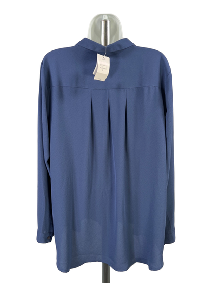 J Jill Women's Blue Textured V Neck Hi-Low Long Sleeve Button Up Blouse - L image 2