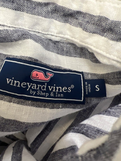 Vineyard Vines Men's Blue/White Linen Striped Long Sleeve Button Up Shirt - S image 3