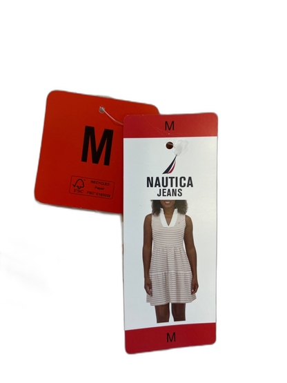 Nautica Jeans Women's White/Orange Striped Collared Sleeveless Mini Dress - M image 5
