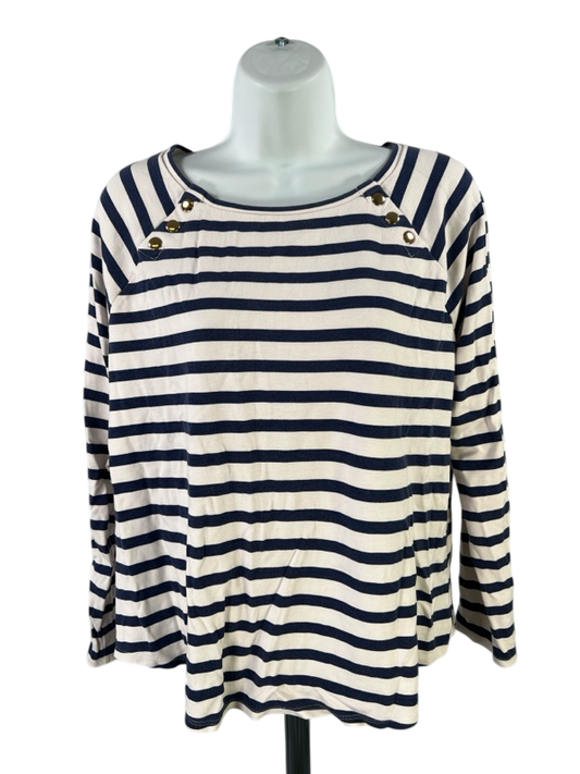 Chico's Women's White/Blue Striped 3/4 Sleeve Shirt - 1/US M
