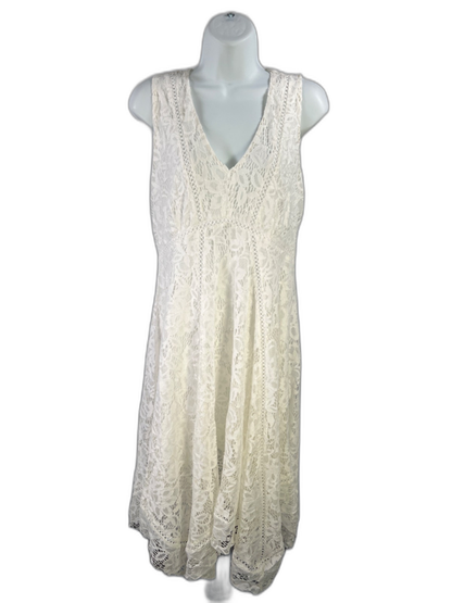 Just Taylor Women's White Lace Sleeveless V-Neck Handkerchief Hem Dress - 8