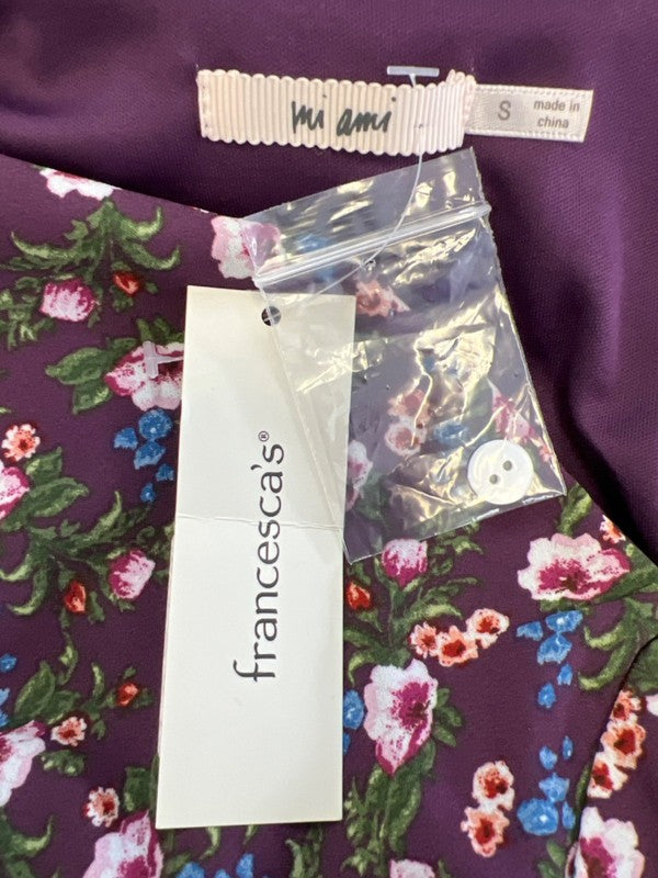 Francesca's Women's Purple Mi Ami Floral Layered Short Sleeve Mini Dress - S image 3