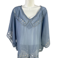 White House Black Market Women's Blue Mesh Elbow Kimono Cut-Out Blouse - M