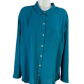 J Jill Women's Blue Textured Pleated Back Long Sleeve Button Up Blouse - L