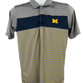 Antigua Men's Gray Striped U of M Michigan Short Sleeve Athletic Polo - S