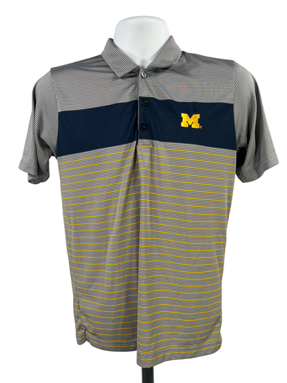 Antigua Men's Gray Striped U of M Michigan Short Sleeve Athletic Polo - S