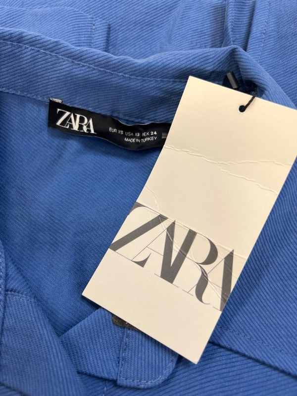 Zara Women's Blue Textured Short Sleeve Button Up Blouse - XS image 3