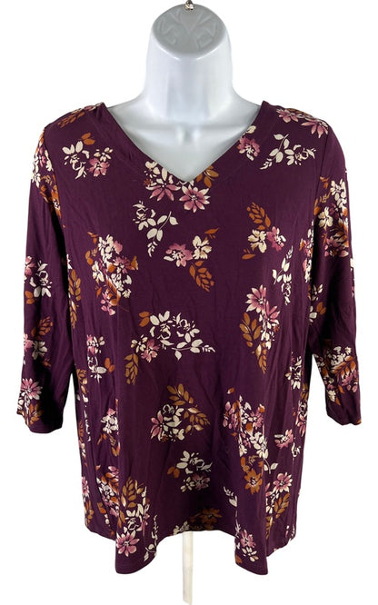 J. Jill Women’s Purple Floral Wearever 3/4 Sleeve Shirt - XS image 2