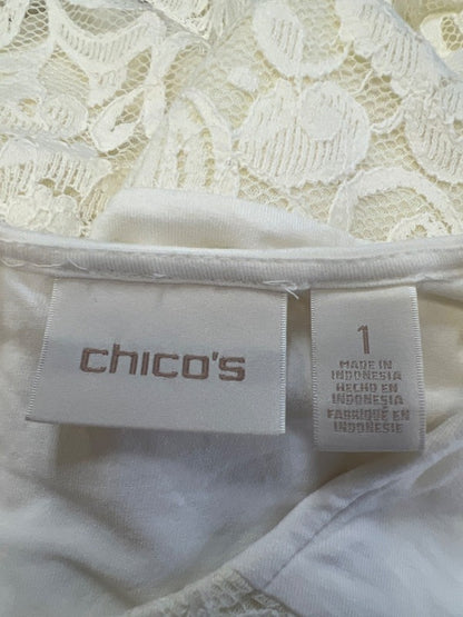 Chico's Women's White Lace Lined Zipper Back Short Cap Sleeve Blouse - 1/US M image 3