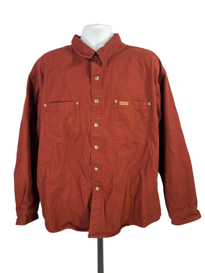 Carhartt Men's Red/Orange Twill Snap Button Up Long Sleeve Work Shirt - 2XL