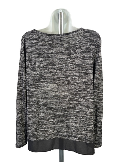 White House Black Market Women's Black Boat Neck Layered Long Sleeve Blouse - S image 2