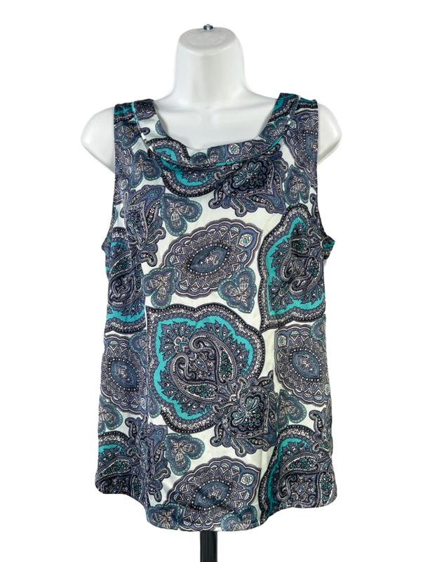 Ann Taylor Women's Blue Paisley Sleeveless Blouse - M