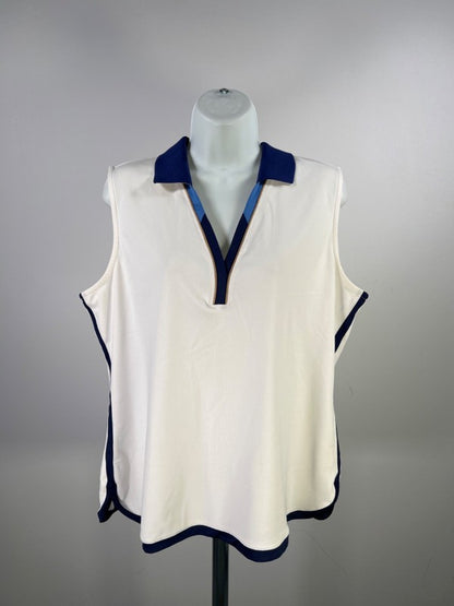 EP Pro Women's White/Blue Tour Tech Sleeveless Polo Golf Shirt - XL