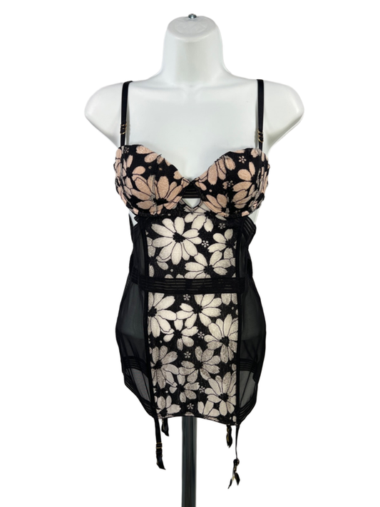 Victoria's Secret Women's Black/Beige Floral Underwire Corset Top - 34C