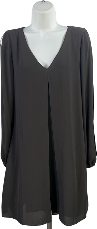 White House Black Market Women’s Black Split Front Long Sleeve Shift Dress - 2