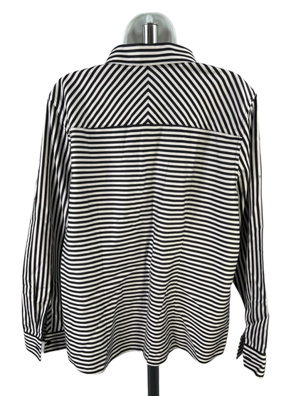 White House Black Market Women's Black/White Striped Button Up - 3/US XL image 2