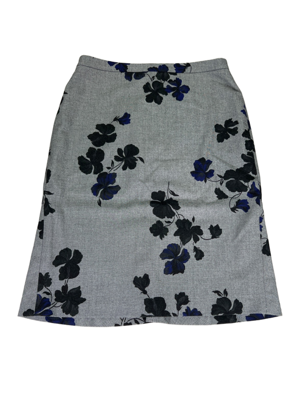 Ann Taylor Women's Black/Blue Floral Midi Pencil Skirt - 6