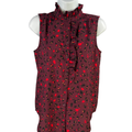 Ann Taylor Women's Burgundy Leopard Ruffle Trim Sleeveless Blouse - XS