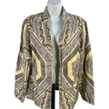 Chico's Women's Yellow Linen Blend Metallic Geometric Open Front Jacket - 2/US L