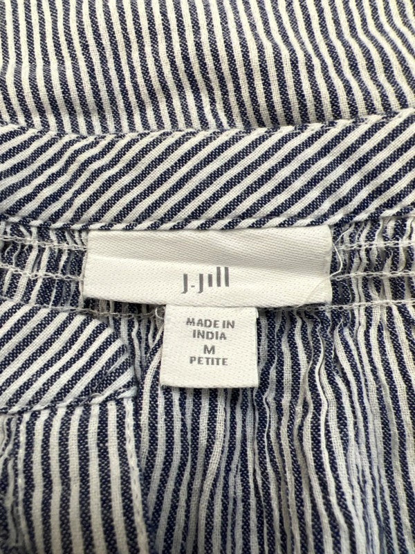 J Jill Women's Blue/White Striped Half Button Up Long Sleeve Blouse - M Petite image 3