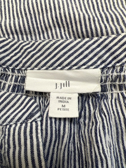 J Jill Women's Blue/White Striped Half Button Up Long Sleeve Blouse - M Petite image 3