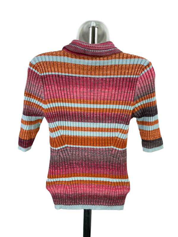 White House Black Market Women's Pink Multicolor Short Sleeve Sweater - M image 2