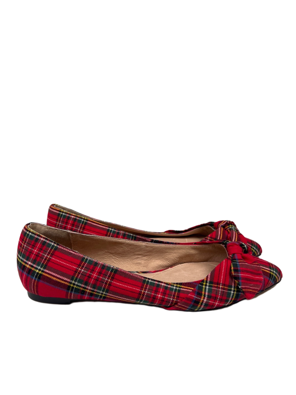 J.Jill Women's Red Holiday Plaid Pointed Bow Toe Flats - 10