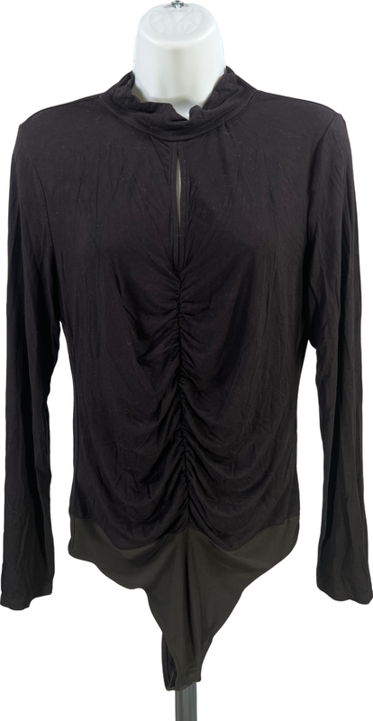 White House Black Market Women’s Black Keyhole Long Sleeve Bodysuit - M