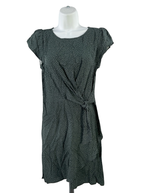 LOFT Women's Green/White Dot Short Sleeve Tie Side Dress - 4 Petite