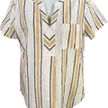 Van Heusen Women’s White/Yellow Striped Linen V-Neck Blouse - S