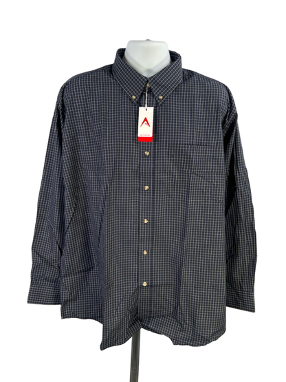 Antigua Men's Navy Blue/White Grid Long Sleeve Button Up Shirt - XL