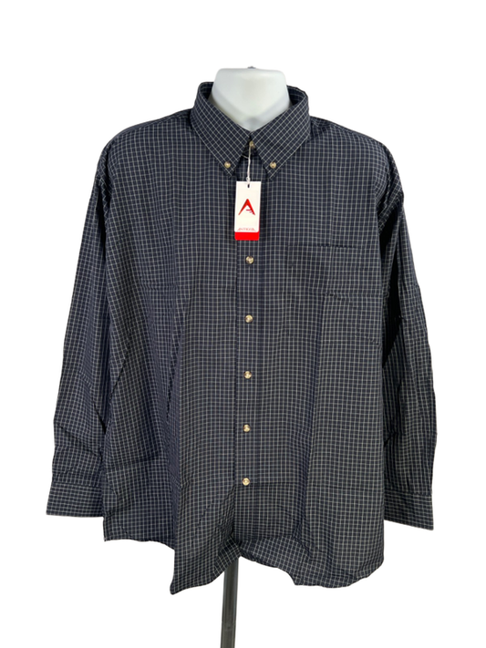 Antigua Men's Navy Blue/White Grid Long Sleeve Button Up Shirt - XL