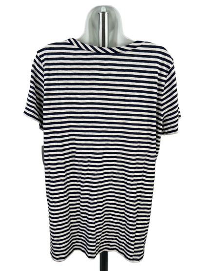 Caslon Women's White/Blue Brooke Striped Pocket Front Short Sleeve T-Shirt - XL image 2