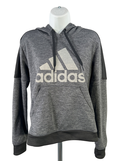 adidas Women's Gray Heathered Fleece Lined Long Sleeve Pullover Sweatshirt - M