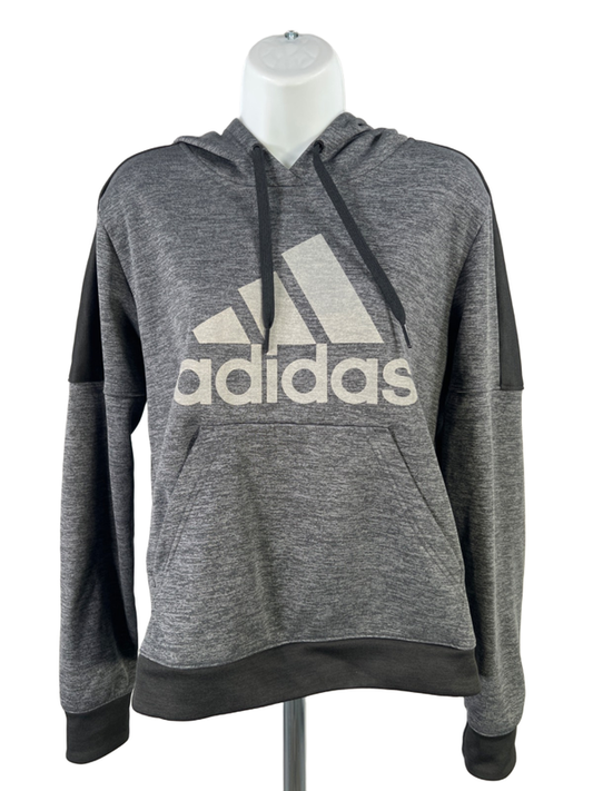 adidas Women's Gray Heathered Fleece Lined Long Sleeve Pullover Sweatshirt - M
