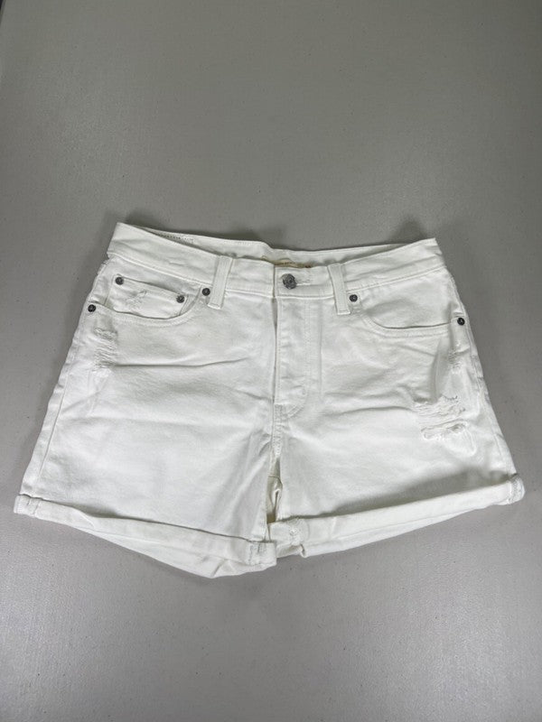 Levi's Women's White Distressed Mid Length Cuffed Denim Shorts - 30