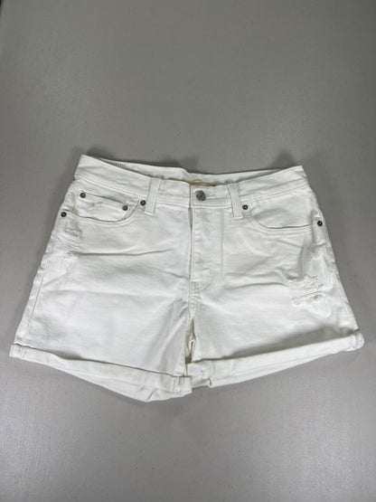 Levi's Women's White Distressed Mid Length Cuffed Denim Shorts - 30
