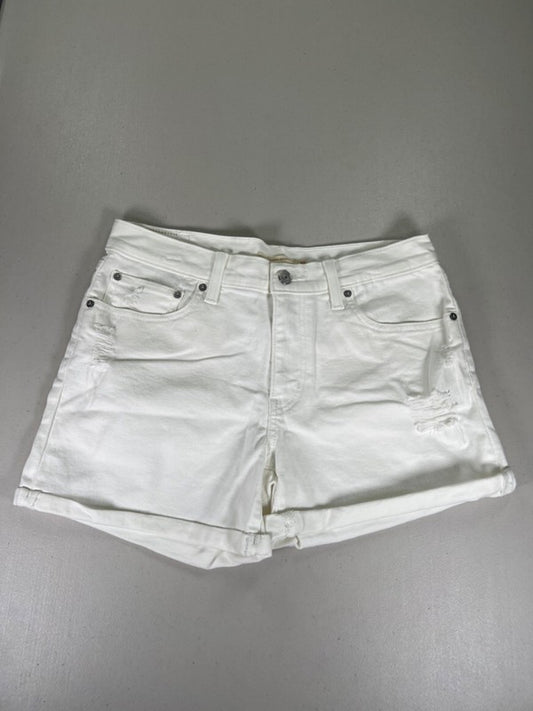 Levi's Women's White Distressed Mid Length Cuffed Denim Shorts - 30