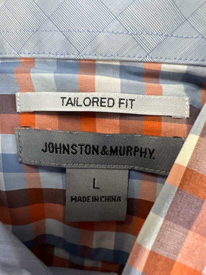 Johnston & Murphy Men's Orange/Blue Tailored Fit Long Sleeve Button up Shirt - L image 3