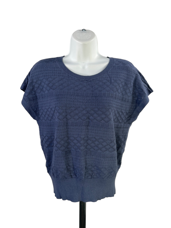 Loft Women's Blue Pointelle Short Sleeve Sweater Shirt - M