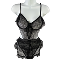 Victoria's Secret Women's Black Sheer Lace Open Back Teddy Lingerie Bodysuit - M