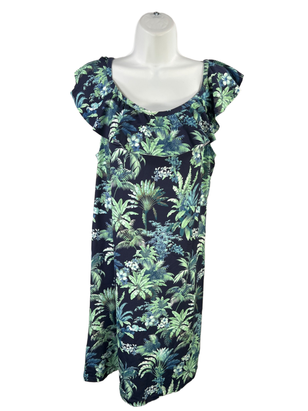 Tommy Bahama Women's Blue/Green Floral Ruffle Swim Cover Up Mini Dress -XL